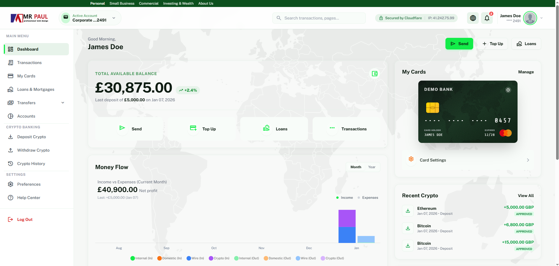 Complete Online Banking Script | OTP, Crypto Deposit, Wire Transfer, Admin Control